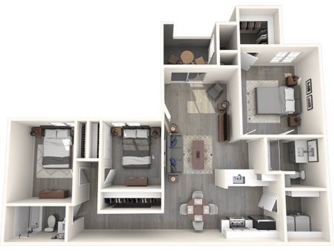 Floor plan for 3 beds, 2 baths, 1339 sqft